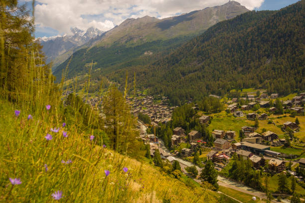 The famous Valais tourist destination of Zermatt a popular resort for hikers, mountain bikers and mountaineers in summer.