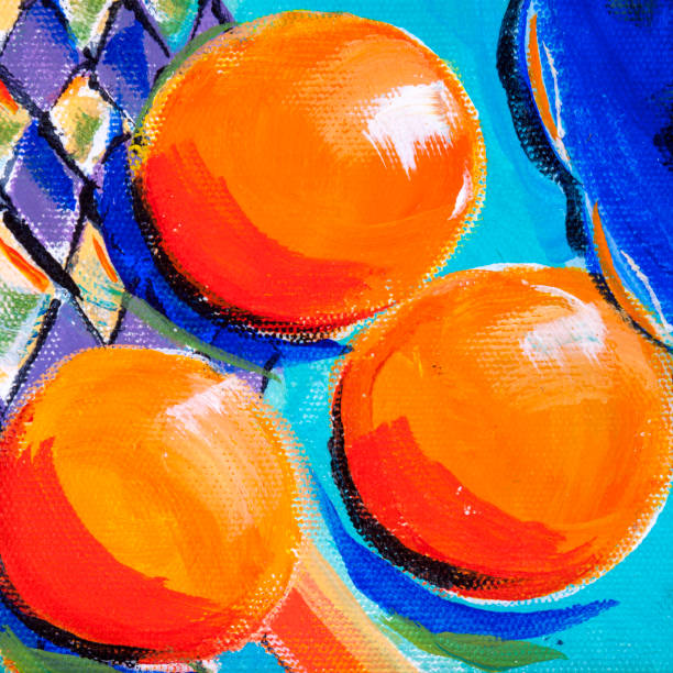 istock Oranges on a table cloth in sunshine, acrylic painting technique detail. 1038774098