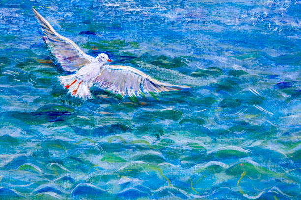 istock A seagull flying over the sea, acrylic painting technique detail. 1038776144