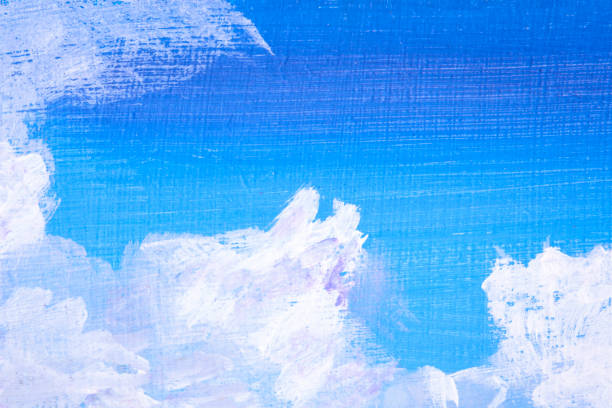 istock Full frame blue sky background with clouds, acrylic painting technique detail. 1038776284