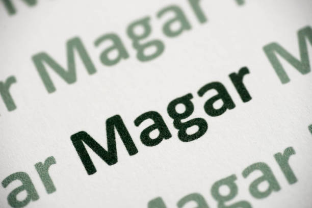 istock word Magar language printed on paper macro 1038790752