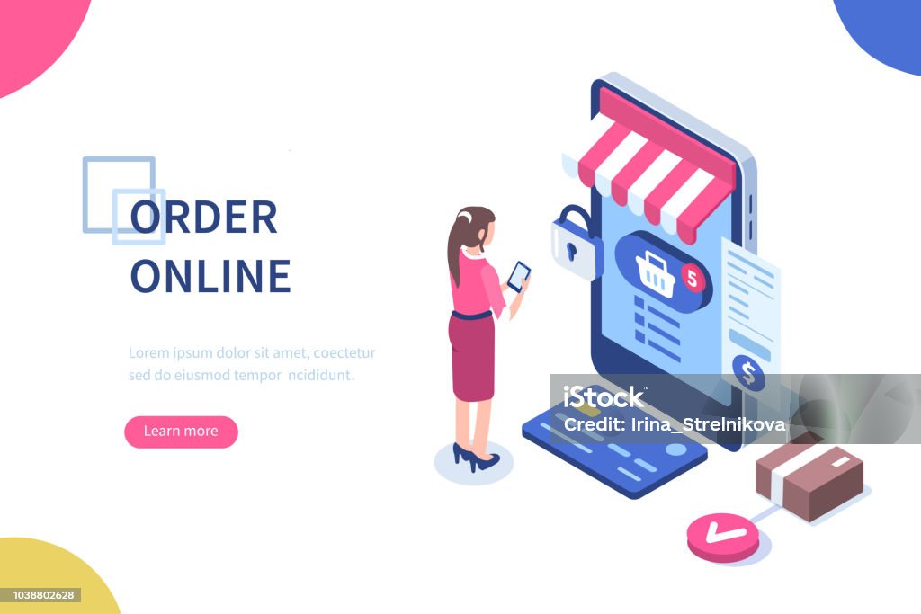order online Order online concept with character. Can use for web banner, infographics, hero images. Flat isometric vector illustration isolated on white background. Isometric Projection stock vector