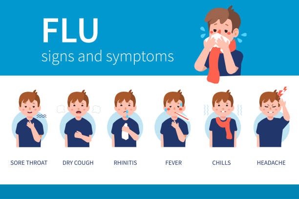 illustrazioni stock, clip art, cartoni animati e icone di tendenza di influenza - child fever illness thermometer