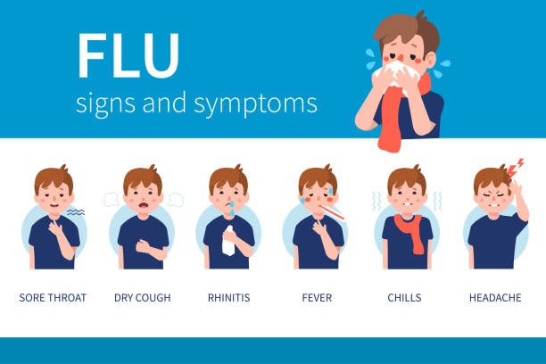 flu Influenza symptoms infographic. Flat style vector illustration isolated on white background. pneumonia diagnosis stock illustrations