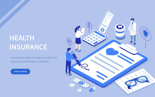 health insurance Health insurance concept with characters. Can use for web banner, infographics, hero images. Flat isometric vector illustration. emergency plan document stock illustrations