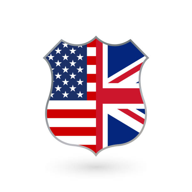 ilustraciones, imágenes clip art, dibujos animados e iconos de stock de icono de banderas de eeuu y reino unido en la forma de una placa de policía... símbolo de amistad americanos y británicos. ilustración de vector. - 4615