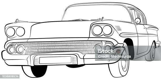 American Classic Car Stock Illustration - Download Image Now - Car, Outline, Vintage Car