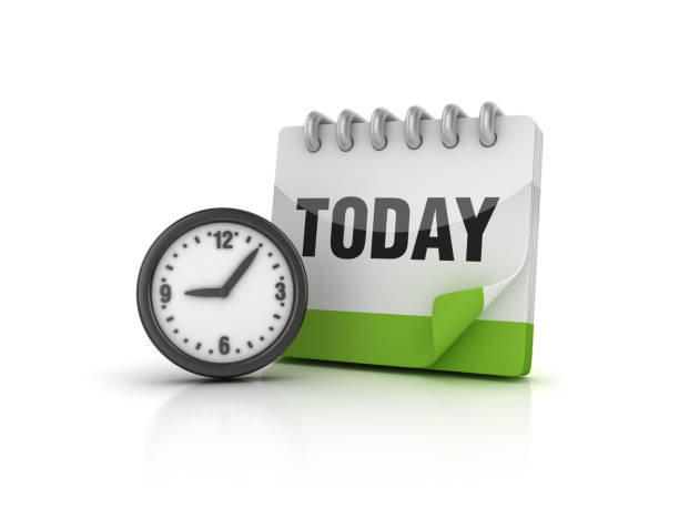 壁掛け時計で、今日カレンダー - 3d レンダリング - deadline time clock urgency ストックフォトと画像
