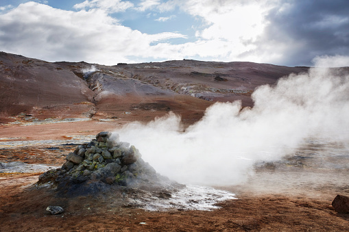 Sulfur ore rocks. Geothermal area