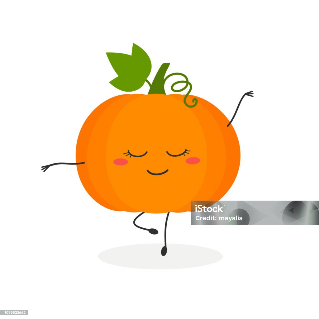 Funny cartoon pumpkin ballerina Funny cartoon pumpkin dancing ballet. Vector flat illustration isolated on white background Pumpkin stock vector