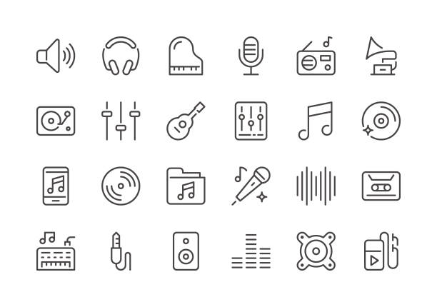 Music - Regular Line Icons Music - Regular Line Icons - Vector EPS 10 File, Pixel Perfect 24 Icons. microphone symbols stock illustrations