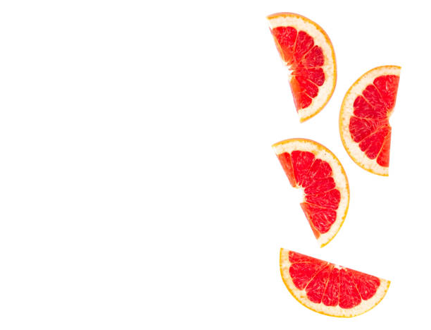 Close up grapefruit slice isolated on white background,friut concept