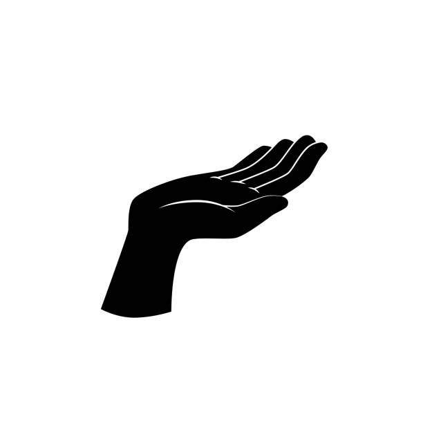 Support, beg hand gesture. Vector icon. Vector art: human hand gesture of begging, support. open hand stock illustrations