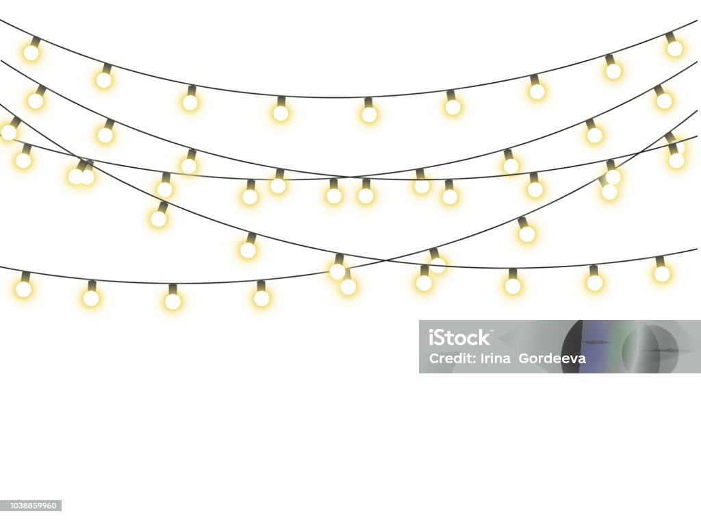 Christmas lights isolated Christmas lights isolated realistic design elements. Glowing lights for the Christmas holidays, banners, posters, web design. Ornaments of a garland. Lighting Equipment stock vector
