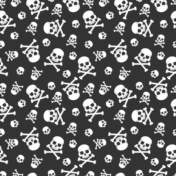 Skull and crossbones vector seamless pattern for holiday Halloween. Background for wallpaper, wrapping, packing, and backdrop. Skull and crossbones vector seamless pattern. skull patterns stock illustrations