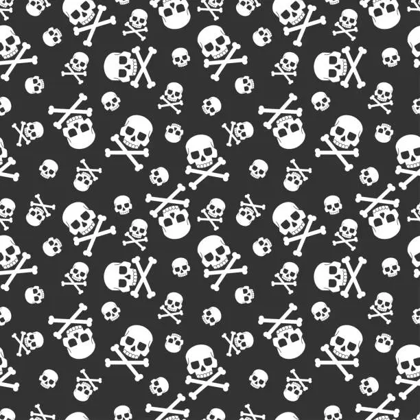 Vector illustration of Skull and crossbones vector seamless pattern for holiday Halloween. Background for wallpaper, wrapping, packing, and backdrop.