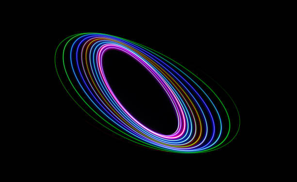 istock Colourful abstract with swooshes, swirls, circles, ellipses and spirals on a black background. 1038868352