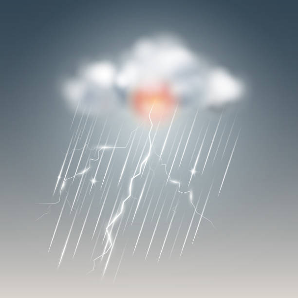 weather storm cloud Weather icon, storm with cloud. Vector illustration. storm surge icon stock illustrations