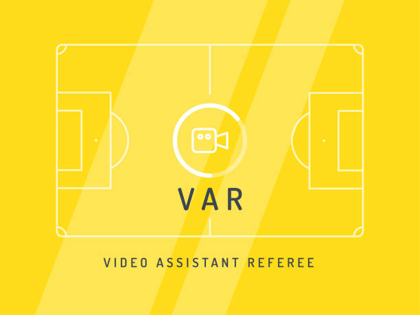 illustrations, cliparts, dessins animés et icônes de arbitre assistant vidéo. soccer / football var système sur l’écran du téléviseur. - soccer vector silhouette professional sport