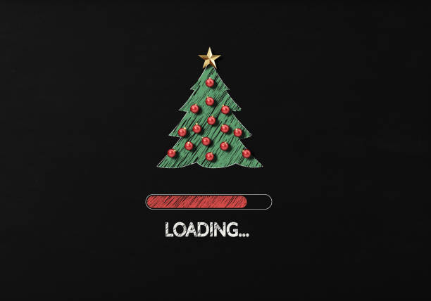 Chalk Drawing: New year loading on Blackboard Chalk Drawing: New year loading on backboard. There is a Christmas tree drawing and a loading bar on blackboard with a chalk effect.. Horizontal composition with copy space. new years day photos stock pictures, royalty-free photos & images