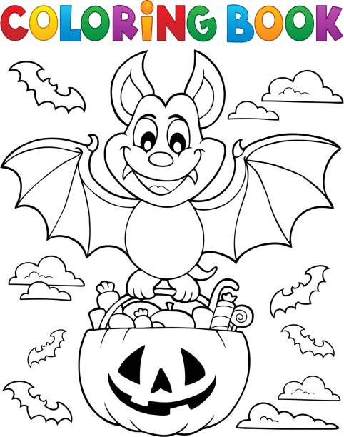 ilustrações de stock, clip art, desenhos animados e ícones de coloring book halloween bat theme 1 - bat animal flying mammal