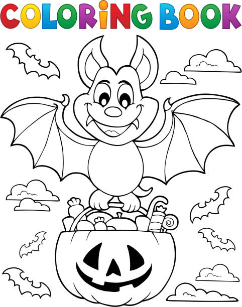Coloring book Halloween bat theme 1 vector art illustration
