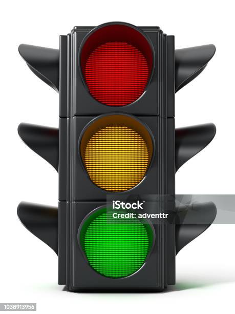 Traffic Light With Red Yellow And Green Lights Stock Photo - Download Image Now - Stoplight, Cut Out, Red