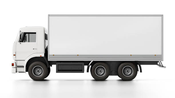 transport-lkw mit leeren textfreiraum - truck delivery van isolated freight transportation stock-fotos und bilder