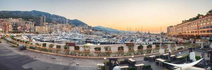 Sunset panorama of port Hercule in Monaco