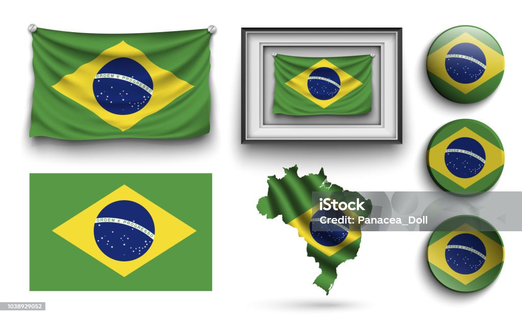 ensemble de collection de drapeaux brazilia isolée sur blanc - clipart vectoriel de Brésil libre de droits