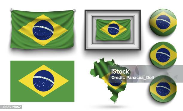 Ensemble De Collection De Drapeaux Brazilia Isolée Sur Blanc Vecteurs libres de droits et plus d'images vectorielles de Brésil