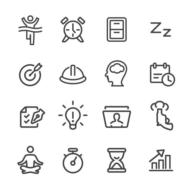 Productivity Icons Set - Line Series Productivity, motivation, starting gun stock illustrations