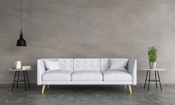 istock grey sofa in living room, 3D rendering 1038951252
