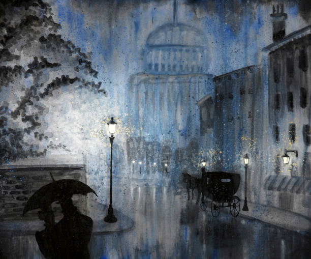 illustrazioni stock, clip art, cartoni animati e icone di tendenza di notte di londra piovosa - london in the rain