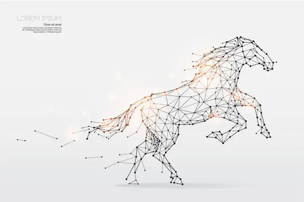 Vector illustration of The particles, geometric art, line and dot of horse running