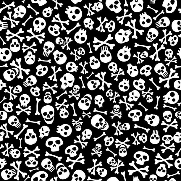 Seamless Halloween Pattern Happy Halloween Background with Skull and Bones. Seamless Halloween Pattern. Isolated vector illustration skull patterns stock illustrations