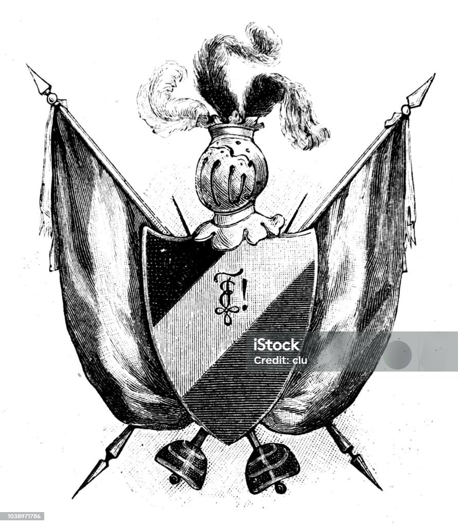 Coat of arms of the German fraternity in Jena Illustration from 19th century Archival stock illustration