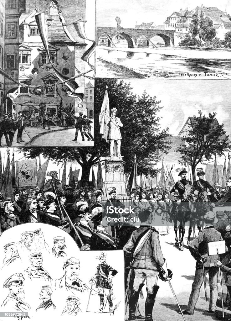 Anniversary celebration of the German fraternity in Jena Illustration from 19th century Archival stock illustration