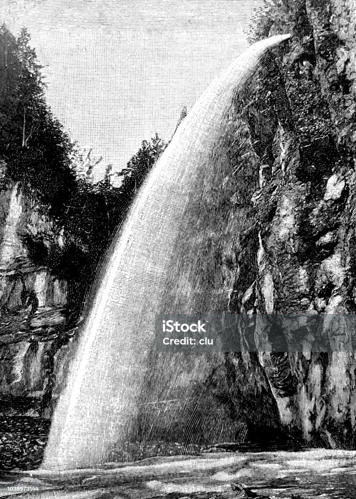 Aare Gorge, waterfall, Switzerland Illustration from 19th century Drawing - Art Product stock illustration
