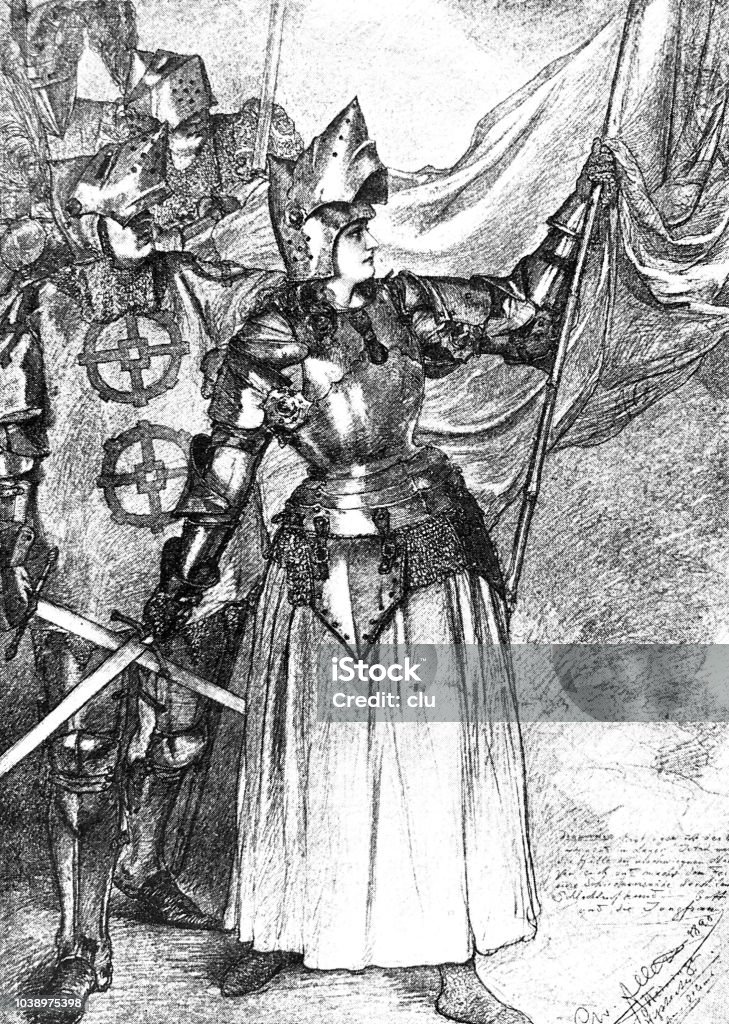 An actress as virgin of Orleans Illustration from 19th century Archival stock illustration