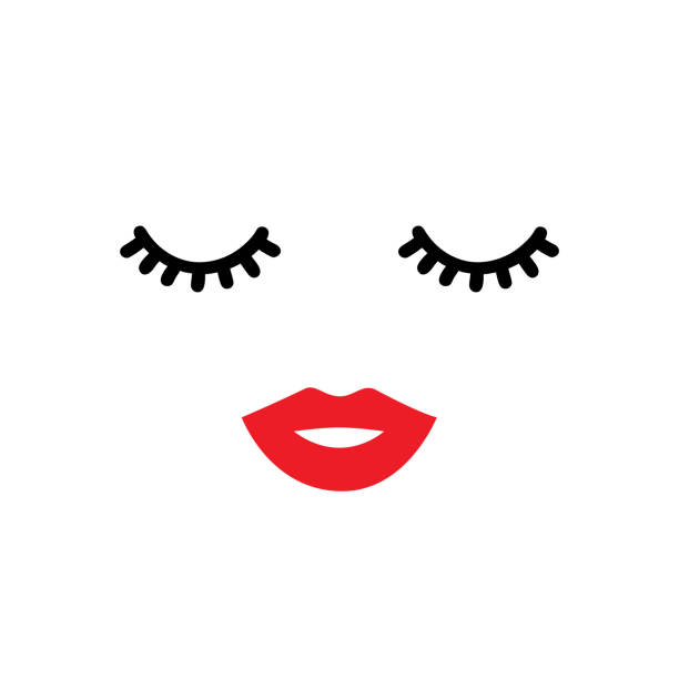 stockillustraties, clipart, cartoons en iconen met gesloten ogen en rode lippen. vectorillustratie - menselijke-lippen