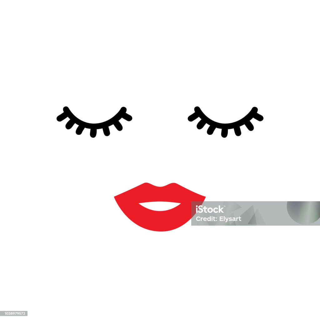 Closed eyes and red lips. Vector illustration Human Lips stock vector