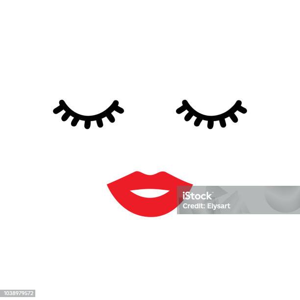 Closed Eyes And Red Lips Vector Illustration Stock Illustration - Download Image Now - Human Lips, Icon Symbol, Eye