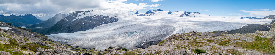 Panoramic view of the Harding Icefield and Exit Glacier with Seward in the background