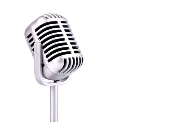 Retro microphone isolated on white background stock photo