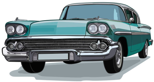 ilustraciones, imágenes clip art, dibujos animados e iconos de stock de coche clásico americano dibujo vectorial - coche de coleccionista