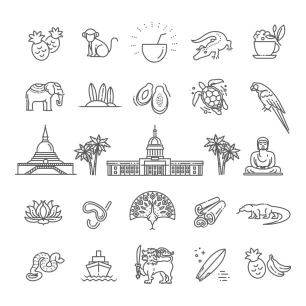 Sri Lanka vacation icons set. Vector icons Set of flat icons of Sri Lanka landmarks and culture features vector illustration sri lanka business stock illustrations