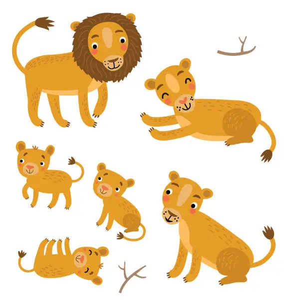 Vector illustration of Lions family vector set