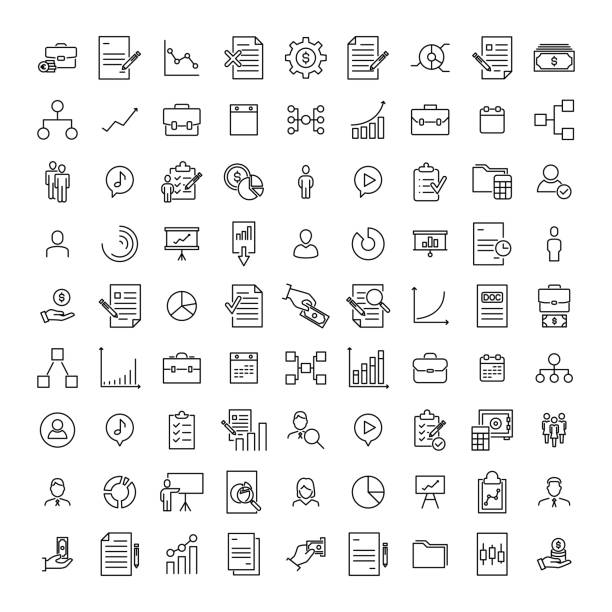 ilustraciones, imágenes clip art, dibujos animados e iconos de stock de premium set de iconos de la línea de gestión. - business symbol