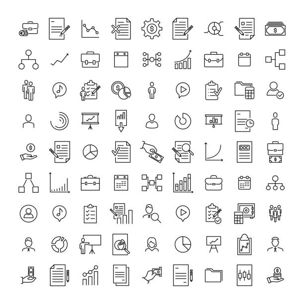 ilustrações de stock, clip art, desenhos animados e ícones de premium set of management line icons. - business computer icon symbol icon set